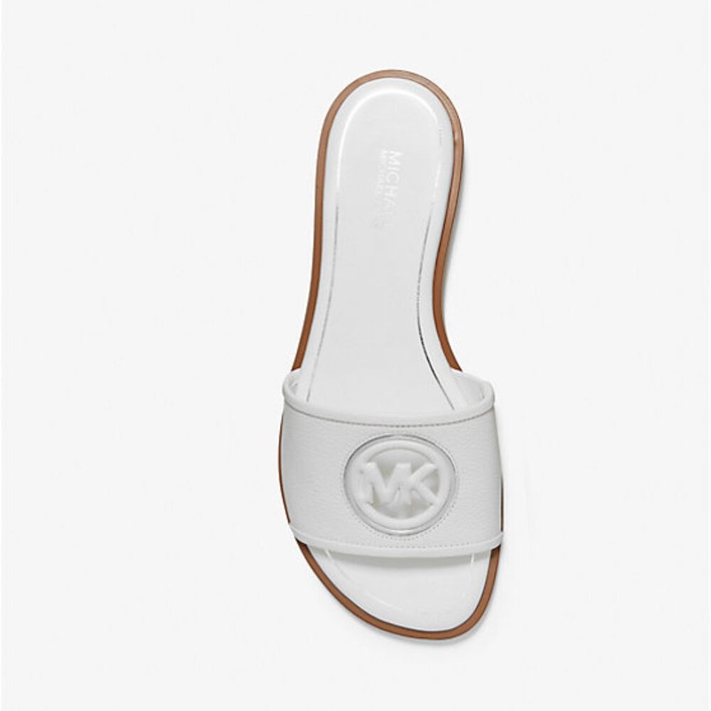 Michael Kors Deanna Cutout Leather Slide Sandal Optic White